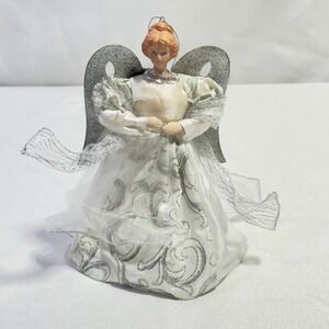 Vintage White And Silver Angel With Porcelain Head Mini Christmas Tree Topper‎